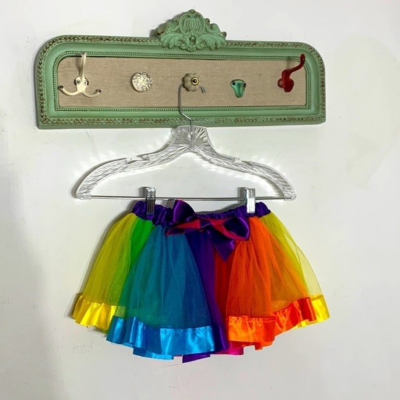 Rainbow color block unicorn elastic waist tulle circle mini skirt girls - Picture 1 of 4